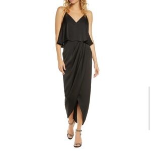 Shona Joy Black Luxe Frill Tulip Hem Maxi cocktail party wedding dress size 6